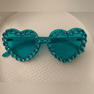 - Heart-Shaped Teal Sunglasses with Rhinestones